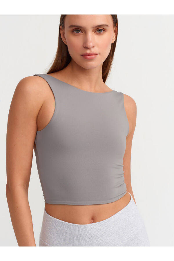 30673 Sırtı Açık Crop Top - Gri - 20