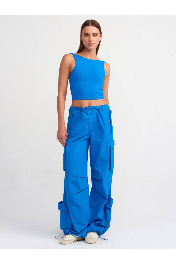 30673 Sırtı Açık Crop Top - Saks - 19