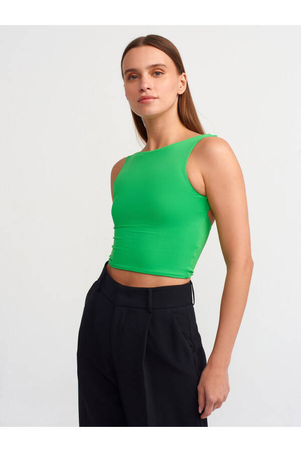 30673 Sırtı Açık Crop Top - Yeşil - 17