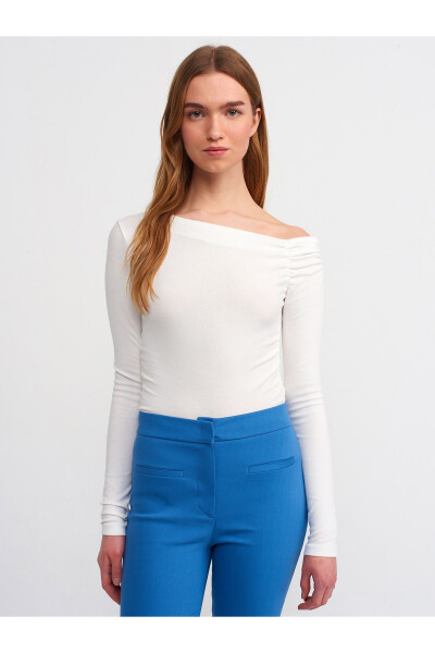 30770 Asymmetrical Ruched Top - Ecru - 17