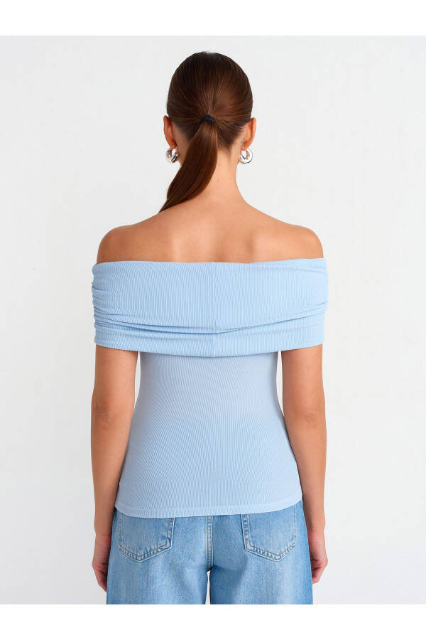 30851 Low Shoulder Blouse - Blue - 12