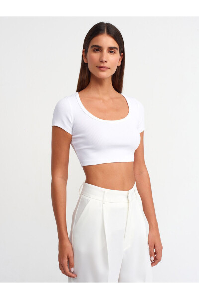 30876 Kısa Kollu Crop Top - Beyaz - 13