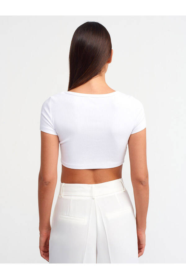 30876 Kısa Kollu Crop Top - Beyaz - 6