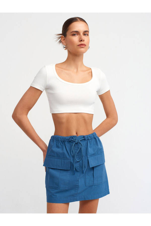 30876 Kısa Kollu Crop Top - Ekru - 5