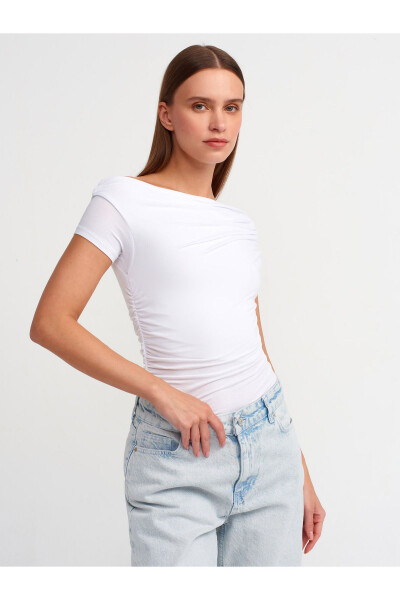 30880 Asymmetric Collar Top - White - 20