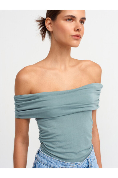 30902 Off-Shoulder Ruched Top - Green - 11