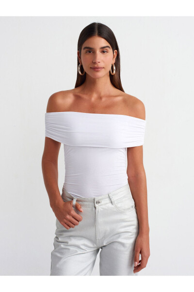 30902 Off-Shoulder Ruched Top - White - 17