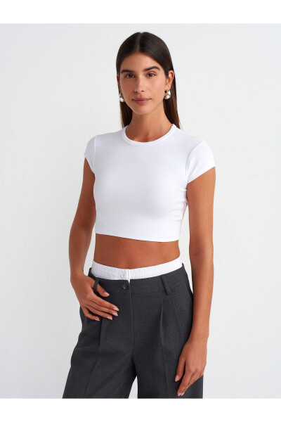 30936 Bodycon Crop Top - White - 5