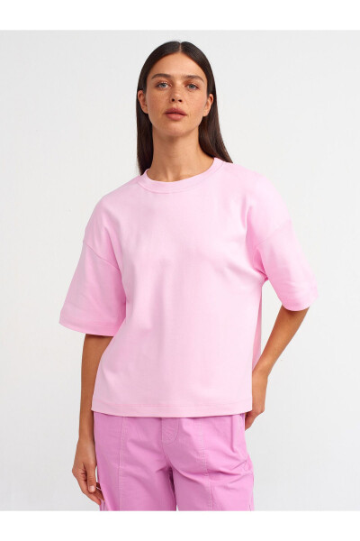 31067 Pamuklu Vatkalı T-shirt-pembe - 13