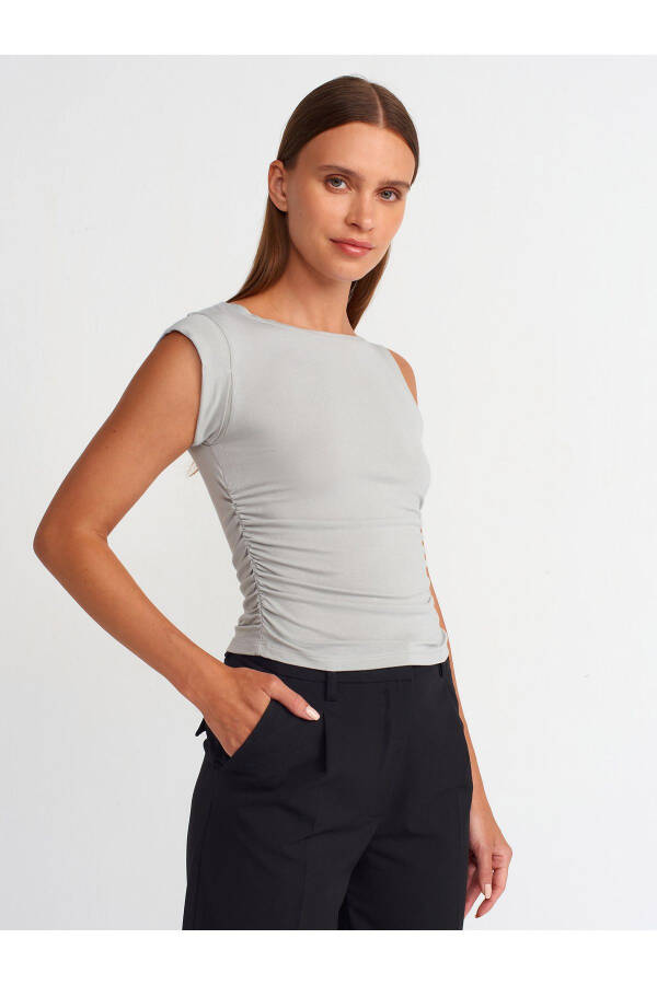 31089 Asymmetrical Screw Detail Top - Light Gray - 17