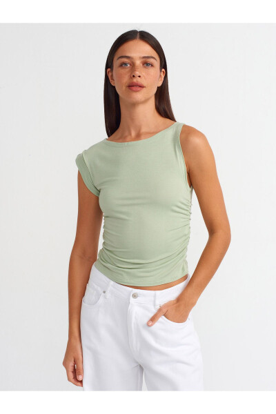 31089 Asymmetrical Screw Detail Top-Open Khaki - 17