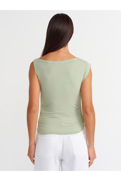 31089 Asymmetrical Screw Detail Top-Open Khaki - 18