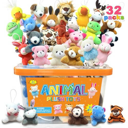 32Pcs Mini Plush Animals Toy Set Assortment Bulk Stuffed Keychain Party Favors for Kids Small Animals Decorations Toys Easter Carnival Prizes Christmas Birthday Goodie Bag Fillers - 1