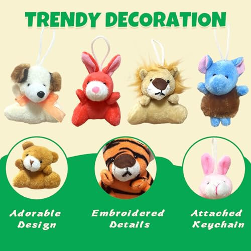 32Pcs Mini Plush Animals Toy Set Assortment Bulk Stuffed Keychain Party Favors for Kids Small Animals Decorations Toys Easter Carnival Prizes Christmas Birthday Goodie Bag Fillers - 9