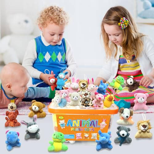 32Pcs Mini Plush Animals Toy Set Assortment Bulk Stuffed Keychain Party Favors for Kids Small Animals Decorations Toys Easter Carnival Prizes Christmas Birthday Goodie Bag Fillers - 13