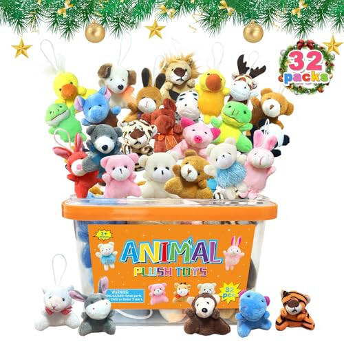 32Pcs Mini Plush Animals Toy Set Assortment Bulk Stuffed Keychain Party Favors for Kids Small Animals Decorations Toys Easter Carnival Prizes Christmas Birthday Goodie Bag Fillers - 2