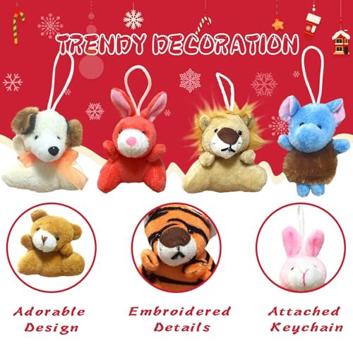 32Pcs Mini Plush Animals Toy Set Assortment Bulk Stuffed Keychain Party Favors for Kids Small Animals Decorations Toys Easter Carnival Prizes Christmas Birthday Goodie Bag Fillers - 3