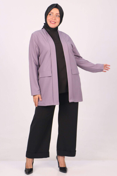 33027-1 Plus Size Double Layer Crepe Buttonless Jacket - Lilac - 3