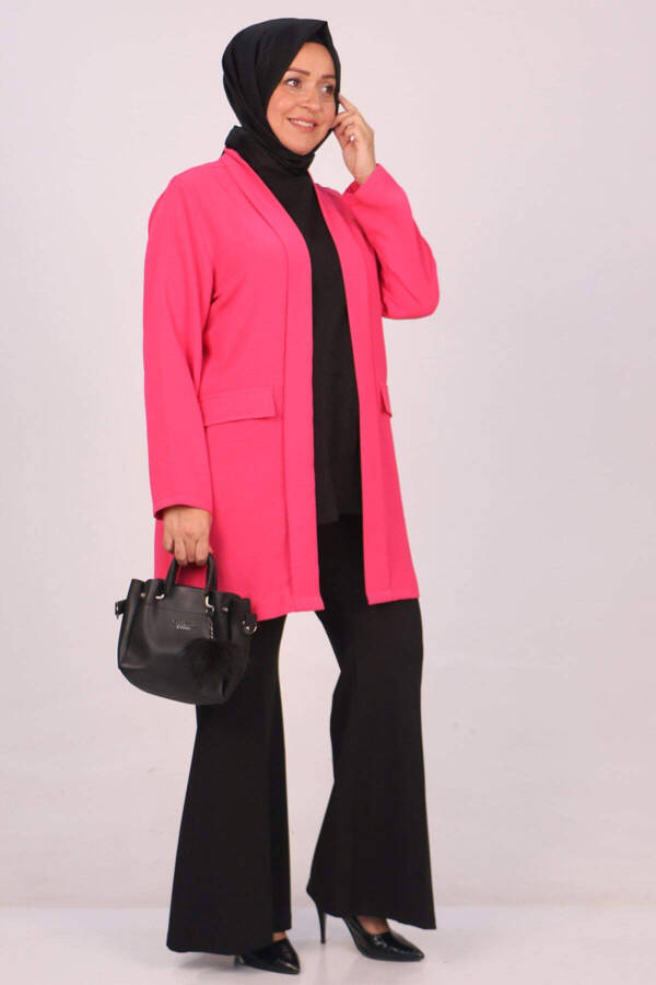 33027-1 Plus Size Double Layer Crepe Buttonless Jacket-Pink - 3