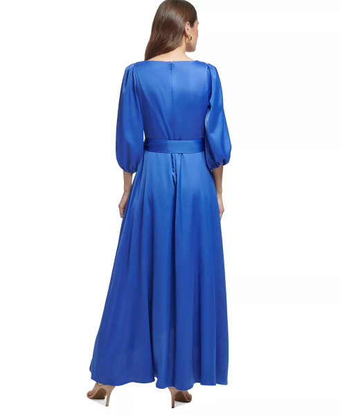 3/4-Sleeve Belted Faux-Wrap Gown Blue Quartz - 2