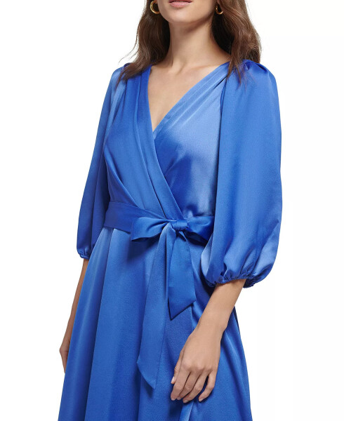 3/4-Sleeve Belted Faux-Wrap Gown Blue Quartz - 4