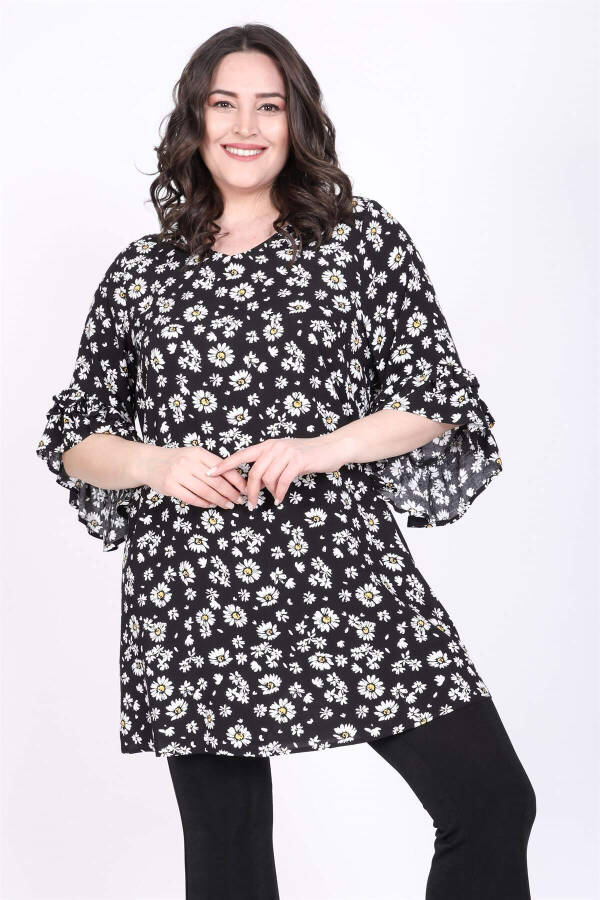 3/4 Sleeve Blouse with Ruffled Sleeves - 1