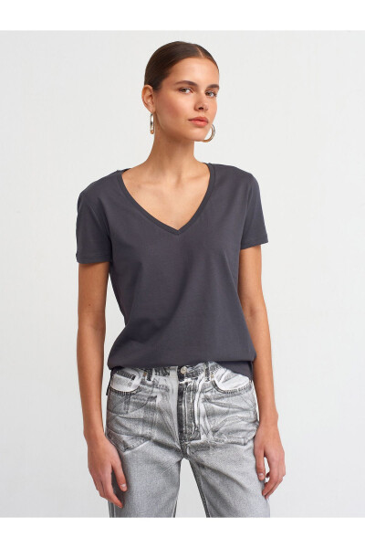 3470 V Neck Basic T-Shirt - Anthracite - 14