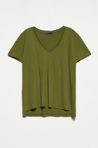 3470 V Neck Basic T-shirt - Khaki - 4