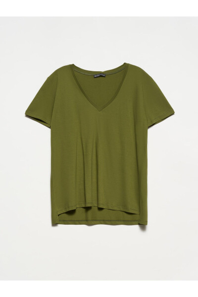 3470 V Neck Basic T-shirt - Khaki - 2