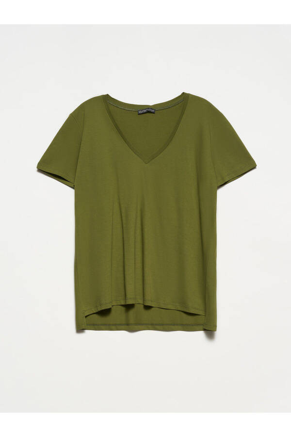 3470 V Neck Basic T-shirt - Khaki - 2