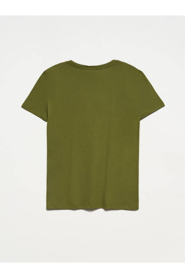 3470 V Neck Basic T-shirt - Khaki - 3