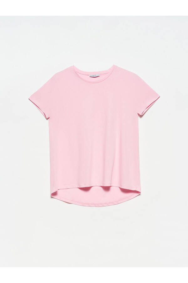 3471 Bisiklet Yaka Basic T-shirt - Açık Pembe - 7