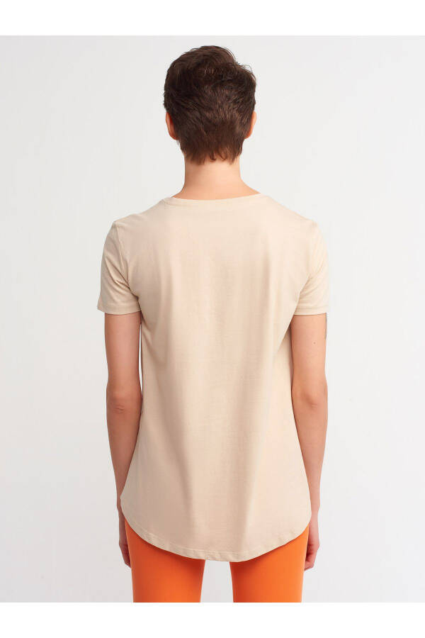 3471 Bisiklet Yaka Basic T-shirt - Bej - 12