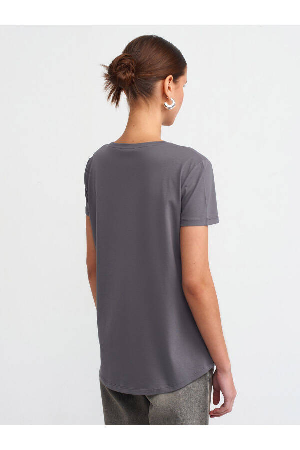 3471 Bisiklet Yaka Basic T-Shirt - Füme - 14