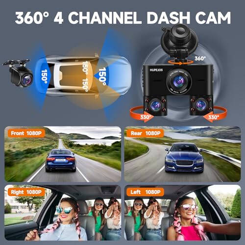 360 Darajali Oldingi va Orqa Ichki Dash Cam, Avtomobillar uchun 4 Kanal Dash Kamera FHD 1080Px4, O'rnatilgan Wi-Fi, 3.16” IPS Ekran, WDR Kechasi Ko'rish, 64GB Kart Kirgan, 24 Soatlik To'xtash Rejimi - 2