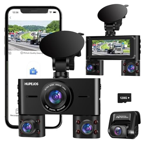 360° Dash Cam, 4 Channel Front and Rear Inside Dashcam, Car Camera FHD 1080Px4, Free 128GB Card, Built-in Wi-Fi Dash Camera for Cars, Night Vision, WDR, 3.16'' IPS Screen, 24H Parking Mode, V7 - 2