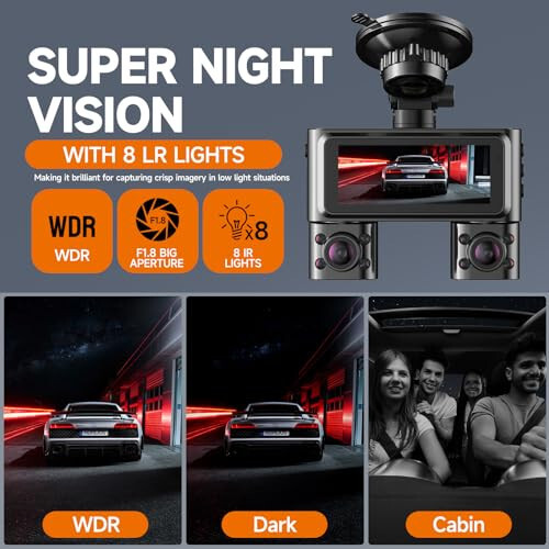 360° Dash Cam, 4 Kanallı Ön ve Arka İç Dashcam, Araba Kamerası FHD 1080Px4, Ücretsiz 128GB Kart, Arabalar İçin Dahili Wi-Fi Dash Kamera, Gece Görüşü, WDR, 3.16'' IPS Ekran, 24 Saat Park Modu, V7 - 5