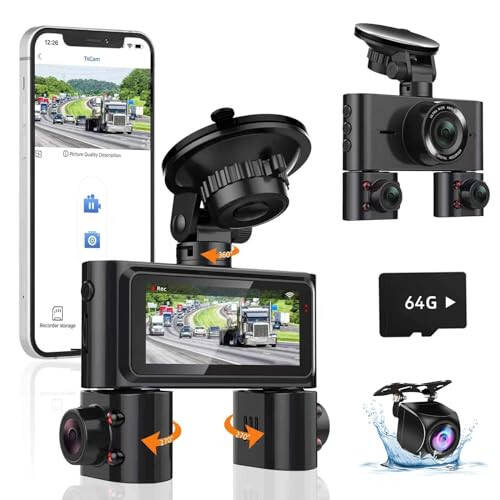 360 Dash Cam Front and Rear Inside, 4 Channel Dash Camera for Cars FHD 1080Px4, Built-in Wi-Fi, 3.16” IPS Screen, WDR Night Vision, Included 64GB Card, 24H Parking Mode - 7