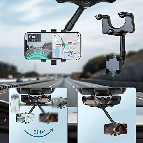 360° Rotatable and Retractable Car Phone Holder Car Rearview Mirror Bracket, Multifunctional Adjustable Universal Phone Holder, Universal Phone GPS Holder Phone Mount Holder for All Smartphones and Car - 5