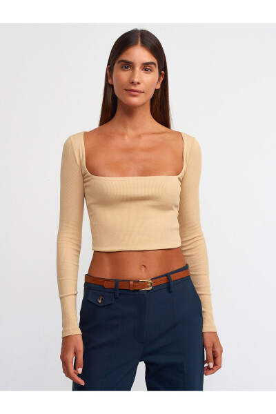 3700 Ribbed Long Sleeve Top - Beige - 17