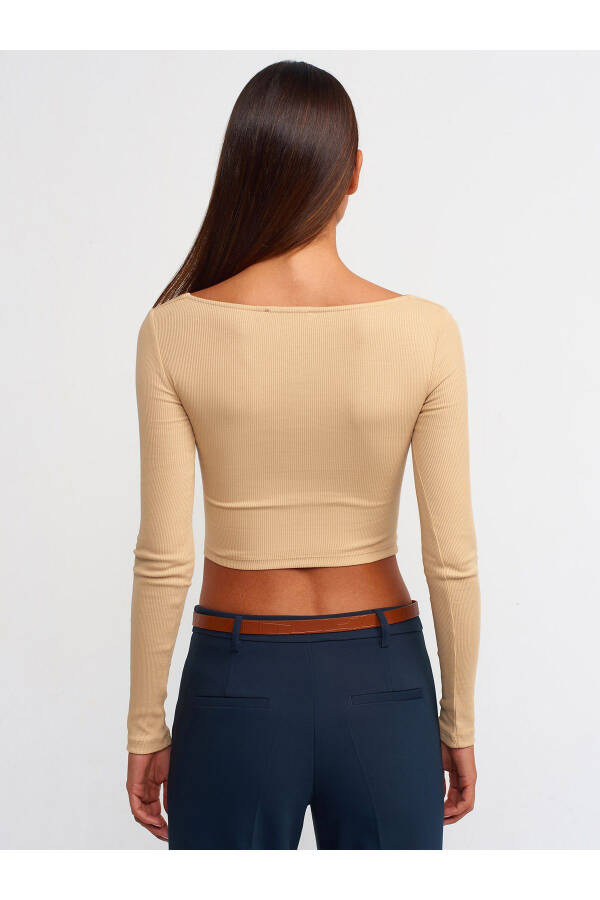 3700 Ribbed Long Sleeve Top - Beige - 18