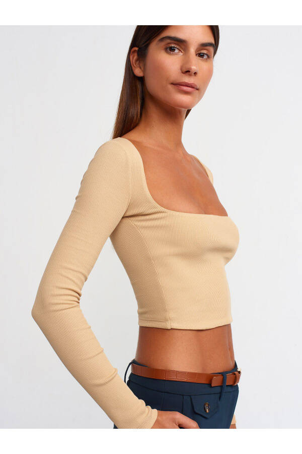 3700 Ribbed Long Sleeve Top - Beige - 20