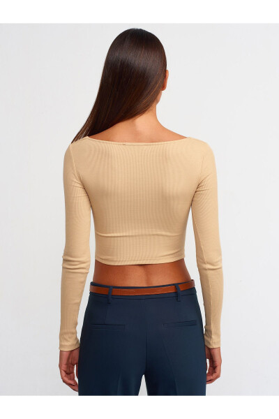 3700 Ribbed Long Sleeve Top - Beige - 13