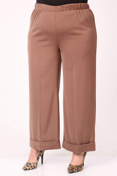 39022 Plus Size Elastic Waist Wide Leg Pants - Beige - 1