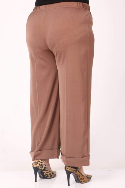 39022 Plus Size Elastic Waist Wide Leg Pants - Beige - 2