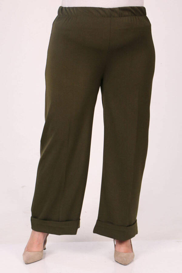 39022 Plus Size Elastic Waist Wide Leg Pants - Khaki - 1