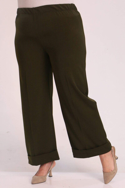 39022 Plus Size Elastic Waist Wide Leg Pants - Khaki - 2