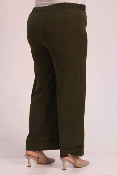 39022 Plus Size Elastic Waist Wide Leg Pants - Khaki - 3