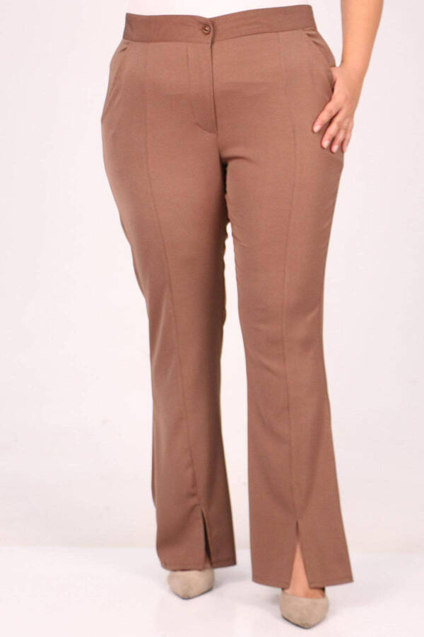 39031 Plus Size Front Slit Spanish Pants - Vizon - 1