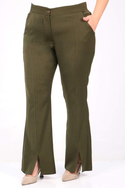 39031 Plus Size Front Slit Spanish Trousers - Khaki - 1